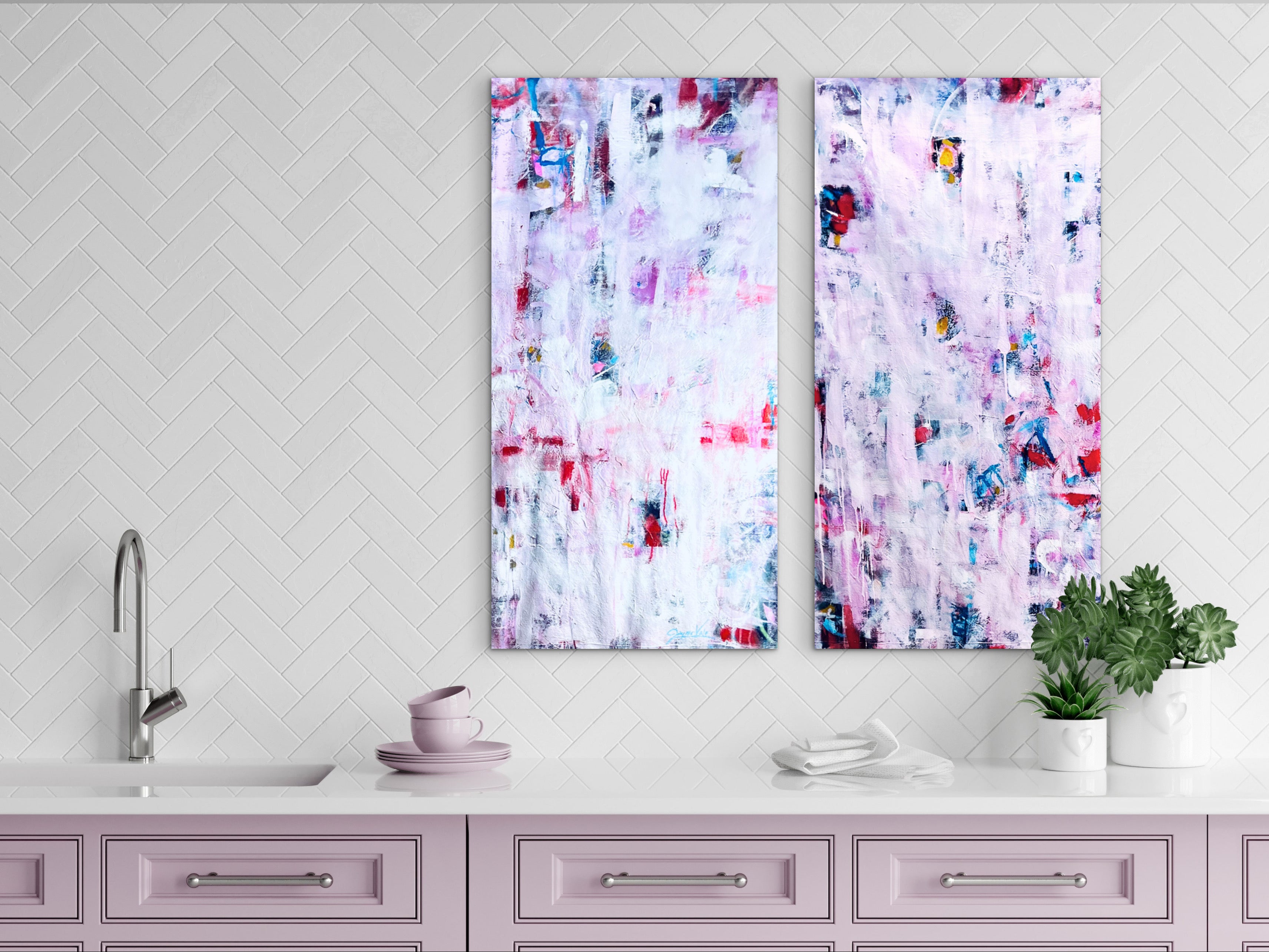 Pale Petal Over Rouge 1 & 2 (Diptych)